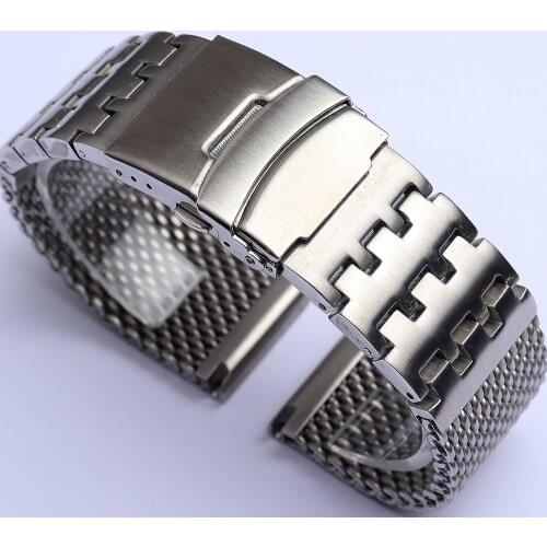 Mesh Bracelet Watch Accessories Deployment Clasp 24mm Strap Stainless Steel Universal Watchband Shark Mesh Fit Pam Heavy Watches