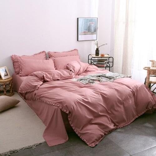 Grinding 4pcs Fold Lace Simple Color Pure Queen Bed Sheath Bed Sheet Home Textile Bed Sheath Bed Sheath Pillow Sheath