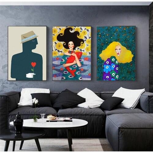 Nordic Art Cartoon Figure Abstract Canvas Art Posters And Prints Modern Watercolor Canvas Paintings On the Wall Art Pictures