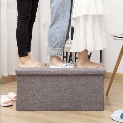 Simple Fabric Storage Stool Folding Shoe Bench Footstool Can Sit with Lid Box 30*30*30cm/40*25*25cm