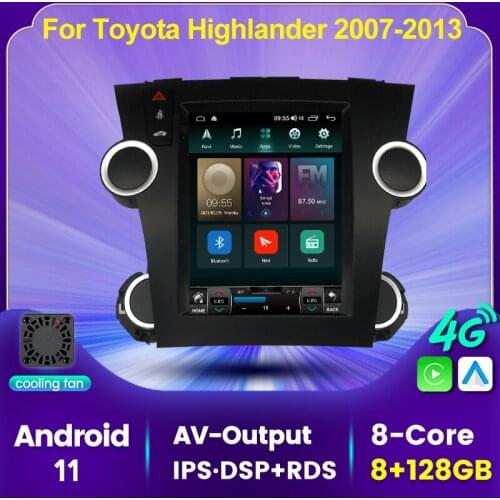 Tesla Screen 9.7'' Android 11 6+128G Car Radio Player For Toyota Highlander 2007-2013 Cooling Fan DSP Wireless carplay Stereo