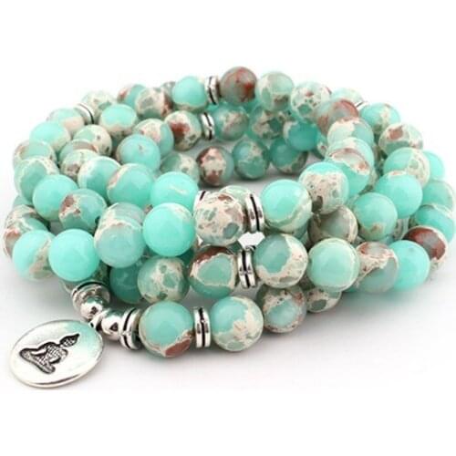 Tianshan Emperor 108 beads 8mm elastic adjustable Lotus life tree Buddha OM eye Chakra Reiki agate Onyx Yoga Bracelet necklace