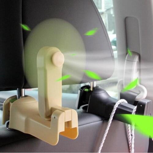 Universal Car Headrest Hook With Fan Car Back Seat Hanger with Phone Holder for Bag Handbag Purse Grocery Cloth