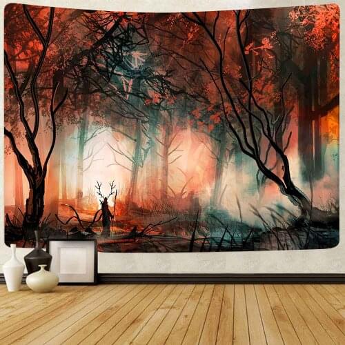 Magical Forest Tapestry psychedelic Tree Plants Art Wall Hanging Tapestries for Living Room Bedroom Home Blanket Decor