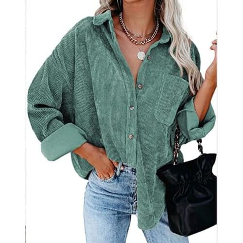 2021 Autumn Corduroy Jackets Women Fashion Casual Turndown Collar Single-Breasted Loose Solid Color Outerwear Clothes