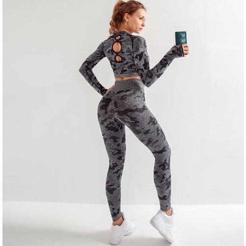Winter Seamless Women Sport Set Camouflage Long Sleeve Yoga Clothes High Elasticity Fitness Yoga Tracksuit 2pcs Gym Wear Women