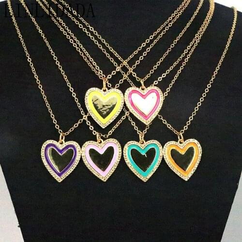 10Pcs New Fashion Enamel Heart Charm Pendant CZ Micro Pave Charm Necklace Gold Color