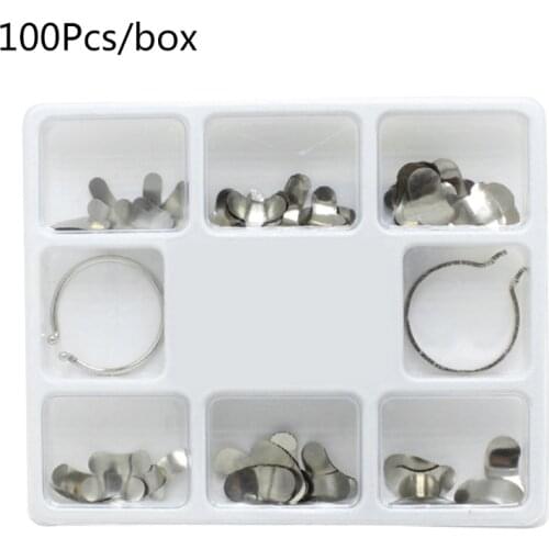 100Pcs Dental Sectional Contoured Matrices Matrix Bands with 2 Rings Orthodontic Supplies