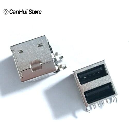 2PCS Dual USB Type-A Female 8 Pin Socket Connector Double All Inclusive 90 Degree Bends Of Black Glue Double-layer Full Edge USB