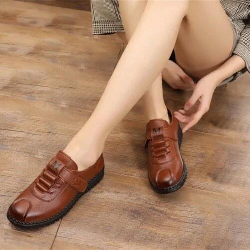 2021 Sports Shoes Autumn Soft-soled PU Womens Flat Shoes Casual Work Womens Shoes Shallow Mouth Soft Leather Womens Boots