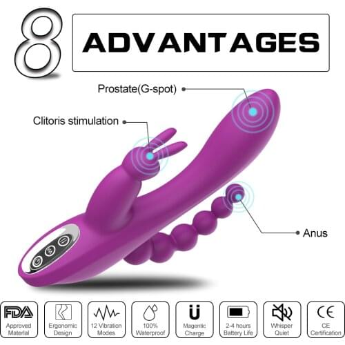3 in 1 Rabbit Anal Dildo Vibrator for Women G-Spot Vagina Clitoris Stimulator Massager Female Masturbator Sex Toys for Women