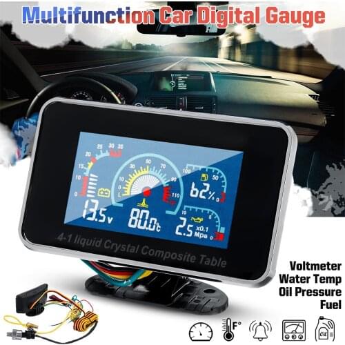 4 in 1 LCD Car Digital ALARM Gauge Voltmeter Oil Pressure Fuel Water Temp