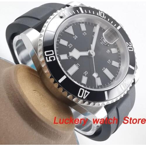 40mm no logo black dial luminous saphire glass;Ceramic Bezel Automatic movement mens watch-BA142