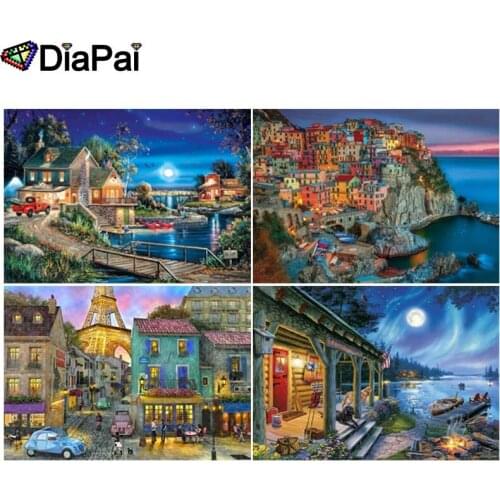 DIAPAI 5D DIY Diamond Painting 100% Full Square/Round Drill "House night view" 3D Embroidery Cross Stitch Home Decor