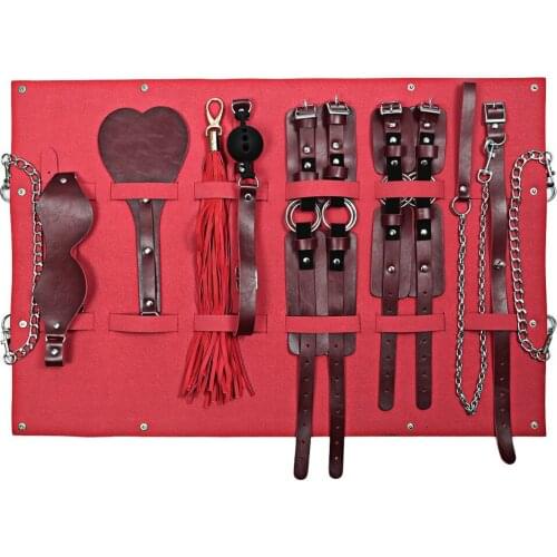 Sex Bondage PU Leather 7 Piece Set Shoulder Bag BDSM Toy for Women Mouth Gag Fetish Neck Collar Whip Handcuffs Anklecuffs