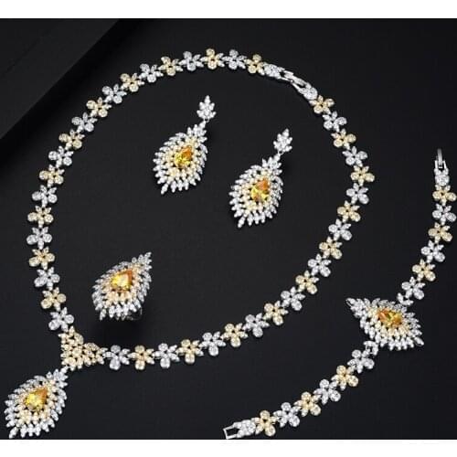 Be 8 Newest Big Leaf Design Cubic Zircon Micro Inlay Necklace Earrings Jewelry Set for Women Fashion Wedding Dinner Dress S440