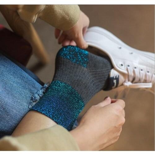 1 Pair Hot Sale 2018 Shiny Long Socks Autumn and Spring New Fashion Glitter silver Flanging Wild In Tube Socks