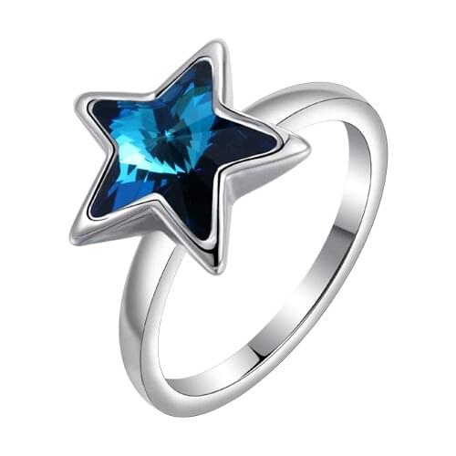 COCOM New Arrival Star Finger Engagement Ring with Blue Austrian Crystal Wedding Trend Female Jewelry Gift for Women and Girls