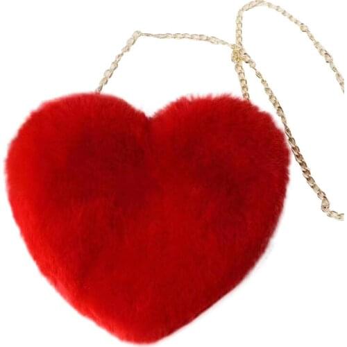Heart Shaped Bag Travel Female Chain Messenger Bag Plush Love Shoulder Crossbody Bag Valentines Day Gift