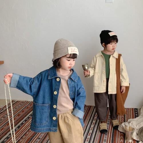 8256 Childrens Jeans Jacket Autumn 2021 New Boys Denim Coat Korean Casual Loose Baby Girl Jacket Cardigan Kids Outfits