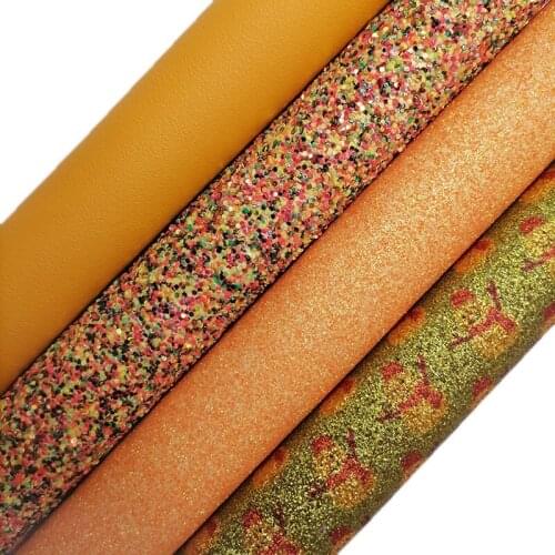 Yellow Glitter leather, Stanta Claus Printed Glitter Faux leather, Smooth Faux Leather Sheets For Bow A4 21x29CM KM665