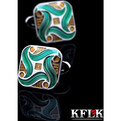 KFLK jewelry shirt Green cufflinks for mens Brand Cuff link Wholesale Button High Quality Luxury Wedding Groom guests