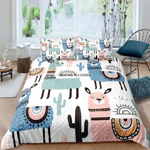 Alpaca Bed Cover Set for Home Textile Duvet Cover with Pillowcases Cute and Comfortable Child Bedroom Decor Twin Queen King Size