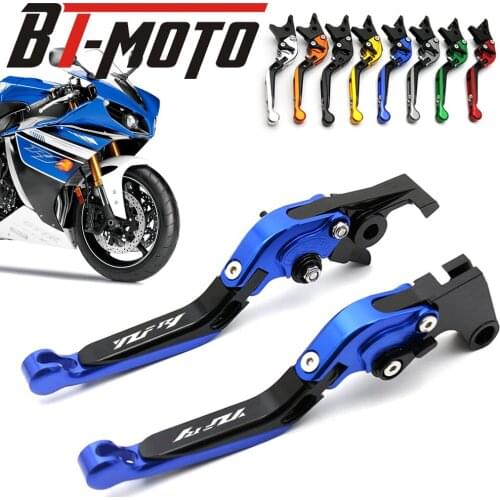 Laser Logo(YZF R1) Blue+Titanium CNC Extendable Folding Motorcycle Brake Clutch Levers For Yamaha YZF R1/R1M/R1S 2015 2016 2017