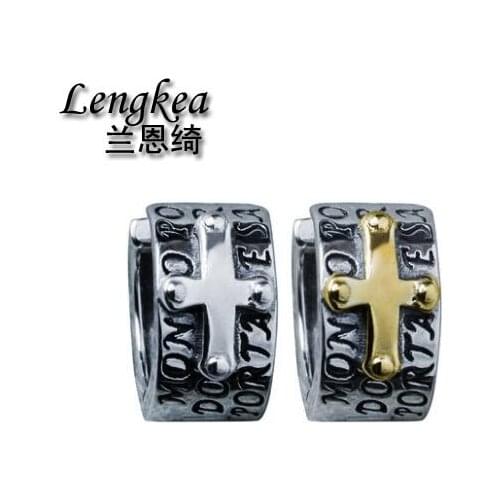 Lengkea jewelry Men earrings 925 silver stud earring CROSS personality women earrings silver jewelry boys girls ears accessories