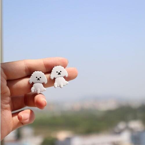 Summer new style pure and lovely lace cute white dog earrings Japanese cartoon fun simple style earrings female
