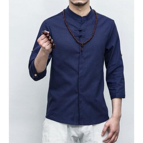 2018 Real Limited Linen Three Quarter Solid The Man In Summer Of Seven Chinese Flax Blouse Collar Pankou Hanfu Size Coat 5XL