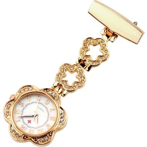 Nurse Nursing Chain Brooch Crystal Rhinestone Flower Pendant Fob Pocket Watch