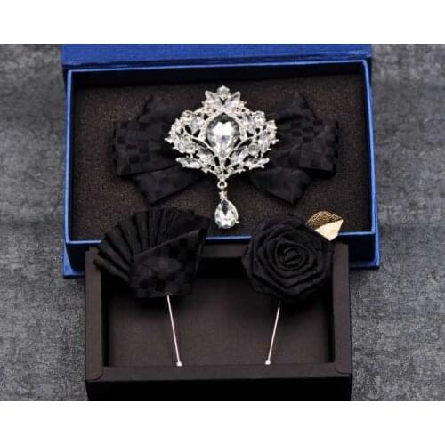 New fashion casual Mens male groom groomsman collar bow Groom collar flower Korean bow tie flower high-end British 3pieces set