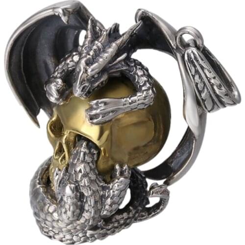 New s925 pure silver jewelry personalized Thai silver pendant domineering skull pterosaur man pendant sweater chain