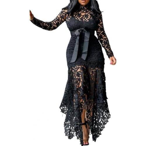 Formal dress women summer 2021 Lace Patchwork Women Hollow Out Fishtail Hem Dress for Wedding party wear plus size White 5xl