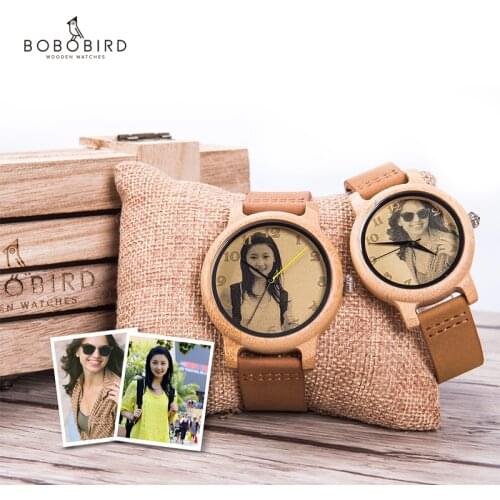 Couple Watches 2020 BOBOBIRD Customize Photo Wood Watches Valentines Day Gifts Anniversary Gift with Wooden Box T11-1/2