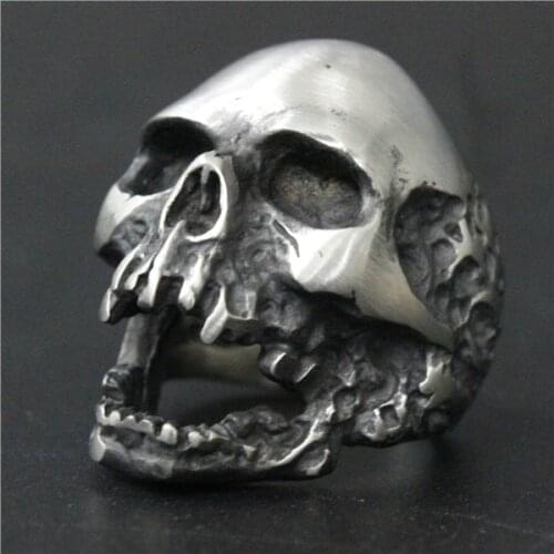 Drop Ship Size 7~15 Heavy Dull Polishing Death Skull Ring Big Month 316L Stainless Steel Jewelry Real Cool Skull Biker Ring