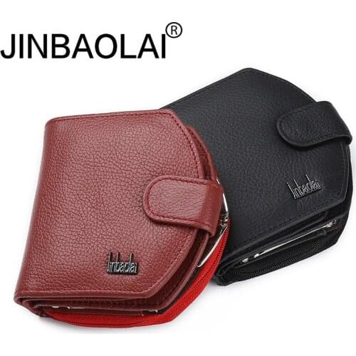 Rfid Card Holder Ladys Leather Zipper Three Fold Money Bag Male Vintage Black Short Small Buckle Wallet