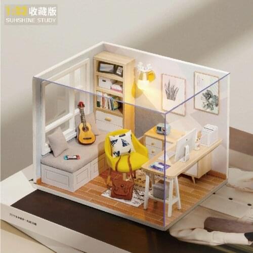 Mini DIY House Sunshine Study Hand Assembled Wooden Building Model with Dust Cover Girls Birthday Creative Gift