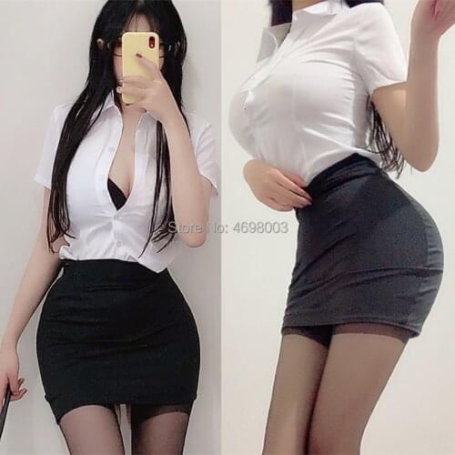 Miss Secretary Costume Sexy Women Teacher Cosplay Mini Skirt Secretary Office Uniform Roleplaying Blouse Outfit Themed Dress