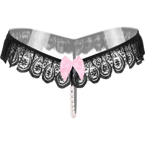 Sexy Underwear Lace Open C Free Take Off Lace Perspective Sexy Female Thong and Hot T Pants Hollow Pearl Massage Underwear