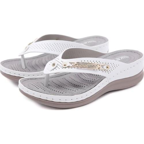 SIKETU Brand 2021 Original New Summer Flip Flop Sewing Thread Shoes Casual Womens Wedge Shoes Retro Slipper Beach Slides Metalic