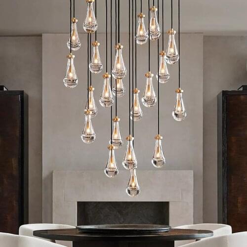 Modern light luxury water drop staircase small chandelier simple creative living dining room bar bedroom bedside crystal lamp