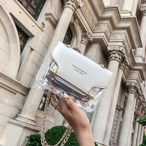 Fashion Women Brand Design Small Square Shoulder Bag Clear Transparent PU Composite Messenger Bags New Female Handbags