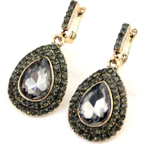 Sunspicems Vintage Bohemia Gray Crystal Dangle Drop Earrings for Women Retro Gold Color Turkish Ethnic Wedding Jewelry Gift 2020