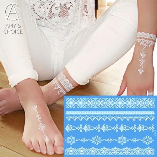 Waterproof Metallic Gold Silver Tattoo White Temporary Tattoo sticker For India Henna Lace Pattern