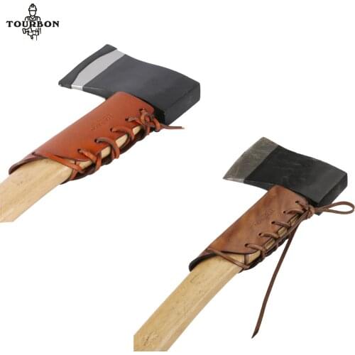 Tourbon Genuine Leather Axe Hatchet Handle Guard Collar w/Eyelets Tools Holder Pouch Sheath Accessories