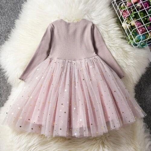 Spring and Autumn Girls Dress Children Star Sequins Princess Dress Long Sleeve Clothing Dresses