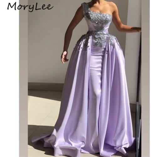 Prom Dresses Lavender One Shoulder Floor Length Spandex Satin Lace Crystal Prom Dresses With Zipper vestidos de fiesta de noche