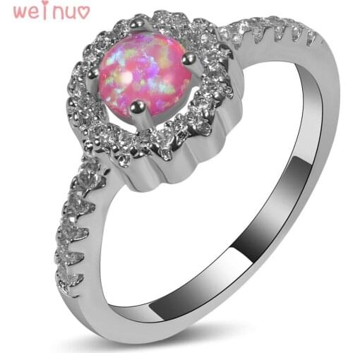Weinuo Round Pink Opal White Crystal Ring 925 Sterling Silver Top Quality Jewelry Wedding Ring Size 5 6 7 8 9 10 11 A267